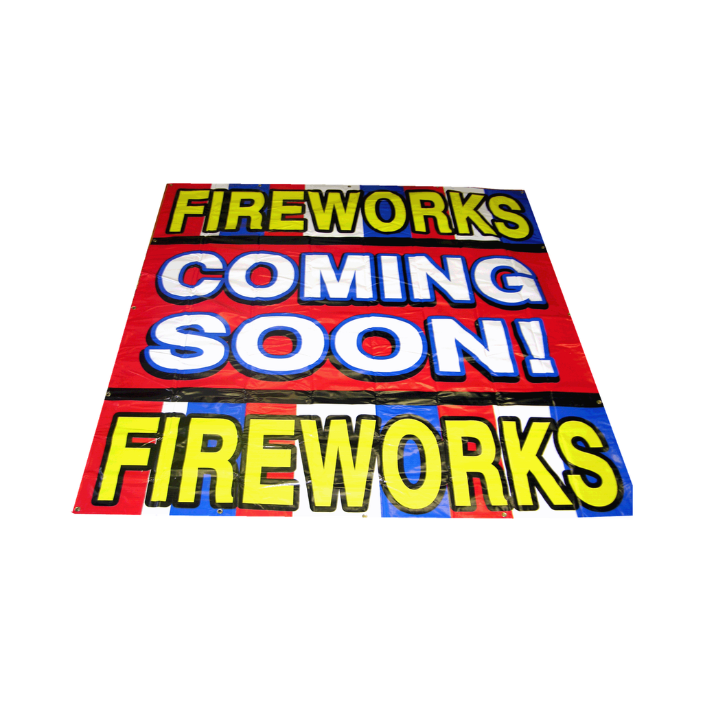[420-1434] 7'X7' "FIREWORKS COMING SOON" Banner